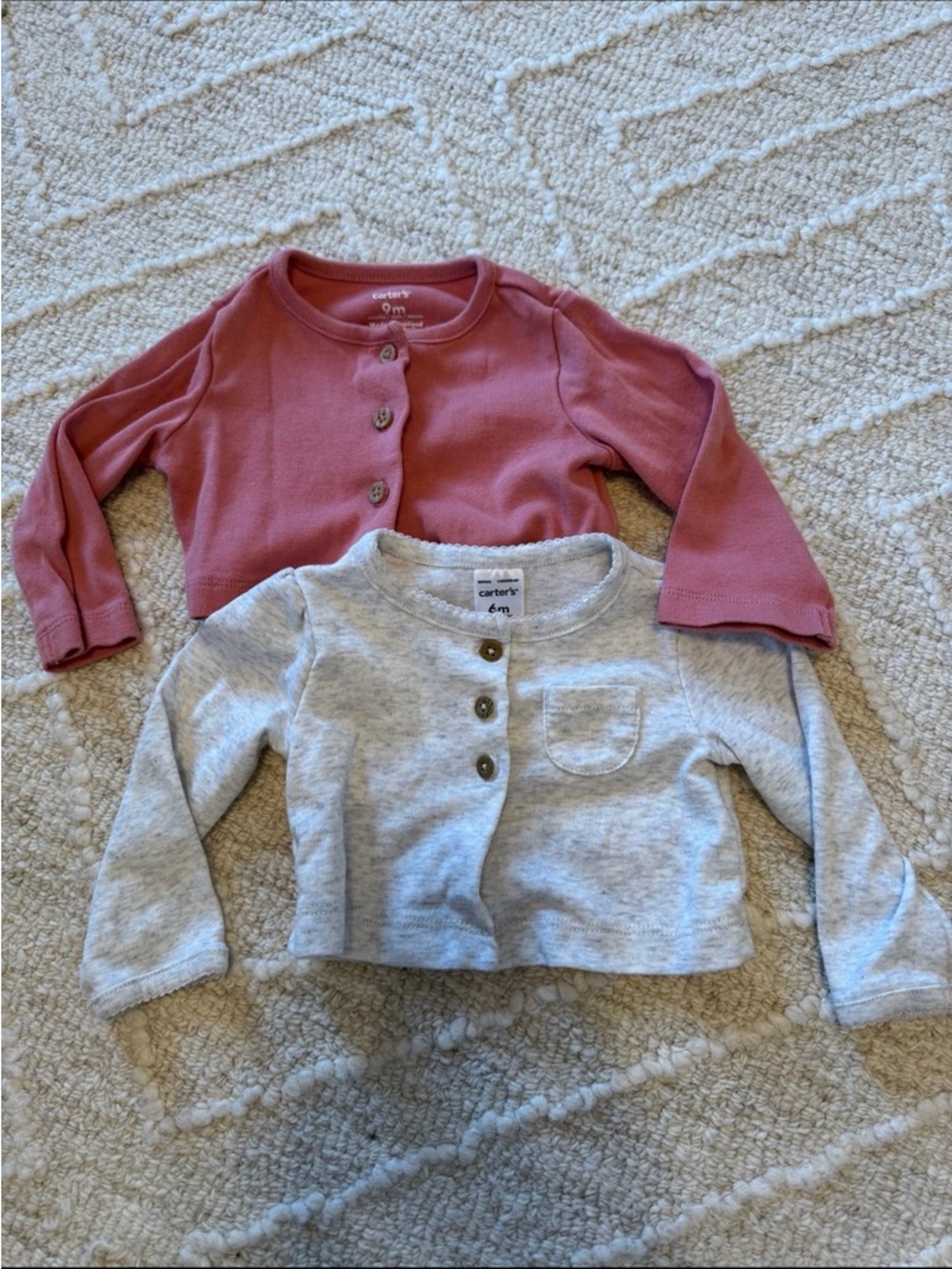 2 baby cardigans one size 6 months one size 9 months